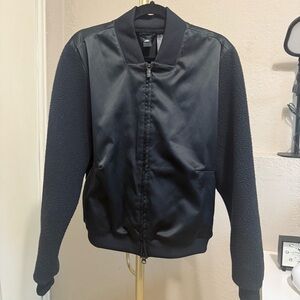 ADIDAS Satin Sherpa Black Bomber Jacket Size Medium